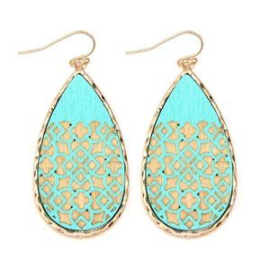 Turquoise Filigree Carved Drop Earrings